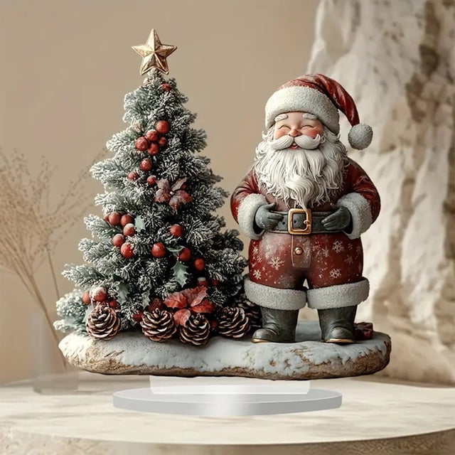 Uuiauoio Christmas Resin Ornament, Santa Claus House Holiday Decor, Desktop Tabletop Decoration, Festive Gift for Home Office Party, Winter Scene Display Stand
