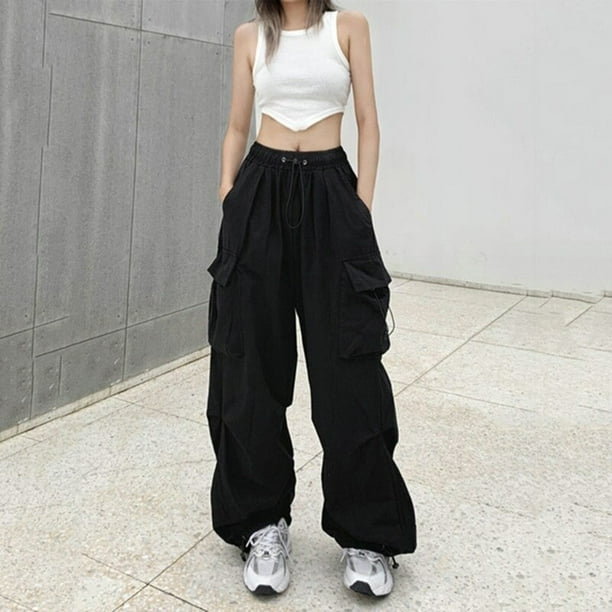 Pantalones Cargo Y2K para mujer, ropa de calle Harajuku, holgados, de pierna ancha, de paracaídas, estilo coreano, para correr, novedad de 2023