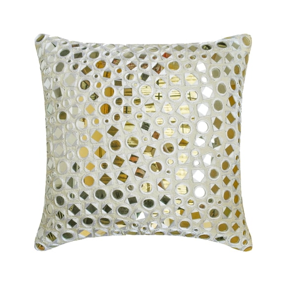 The HomeCentric Coussins Décoratifs Blancs 16"x16 Pouces (40x40 cm), Coussins Décoratifs en Soie avec Broderie Miroir pour Canapé, Motif Géométrique Style Moderne - Darpan White