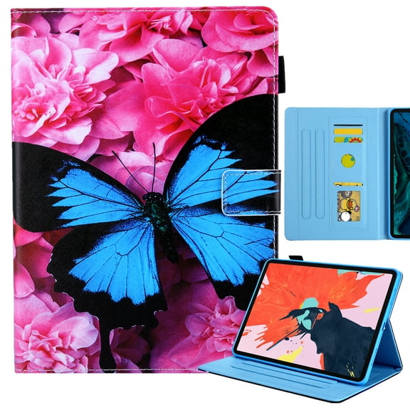 Mantto iPad 10th Generation Case 10.9", Cute Patterned Slim Multi-Angle Viewing Folio Magnetic Stand Wallet Card Slot with Auto Sleep Wake Smart Cover for 10.9” iPad 10th Gen 2022, Blue Butterfly