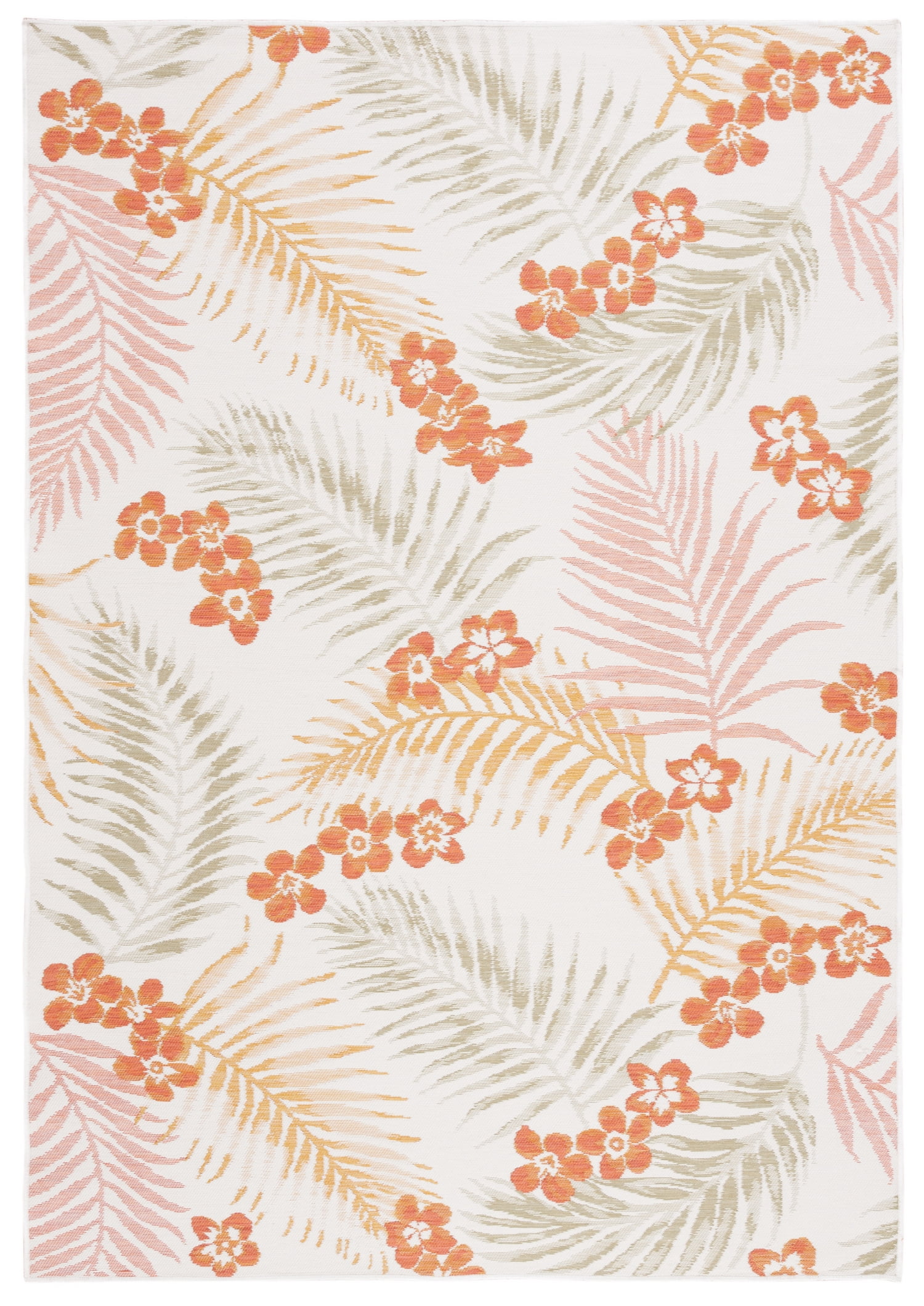 SAFAVIEH Sunrise Jane Floral Reversible Indoor/Outdoor Area Rug, Ivory/Rust Sage, 5'3" x 7'7"