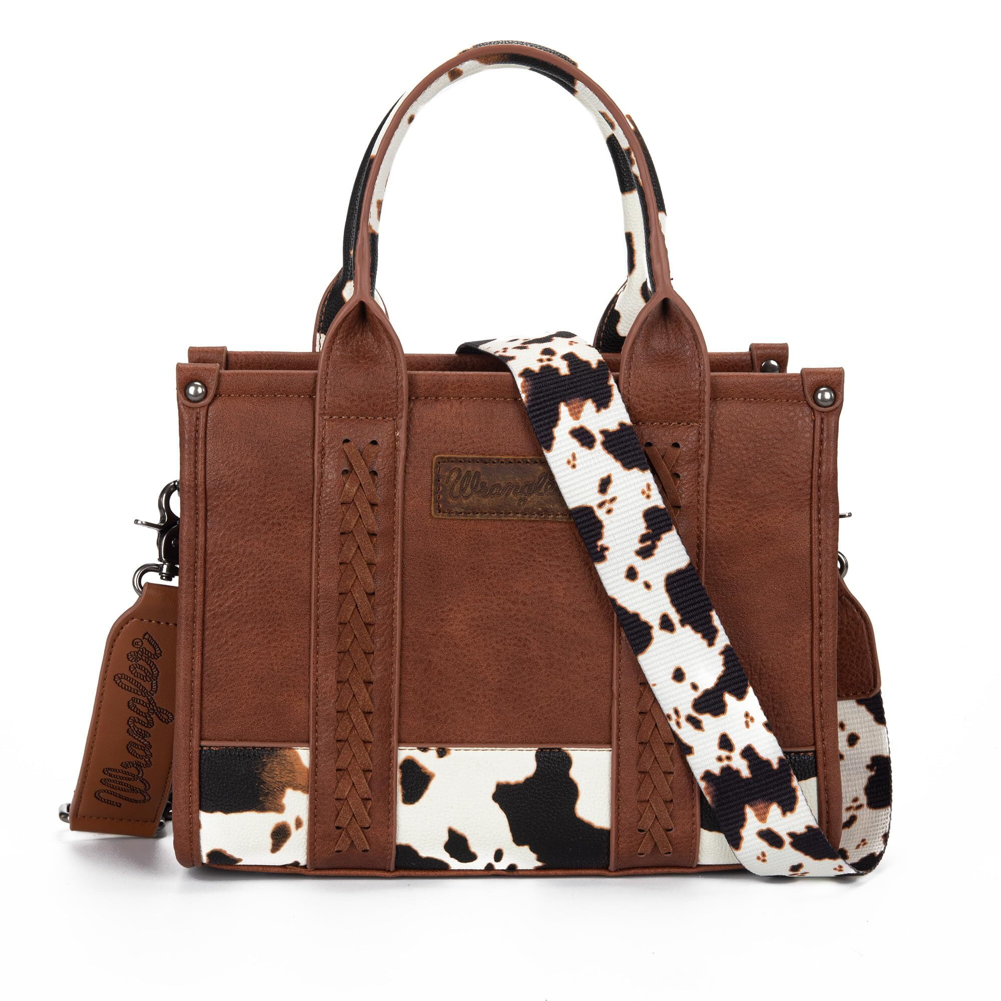 Wrangler Medium Tote Bag for Women Designer Satchel Handbags Top-handle Purses with Strap, Bottom Cow-Brown