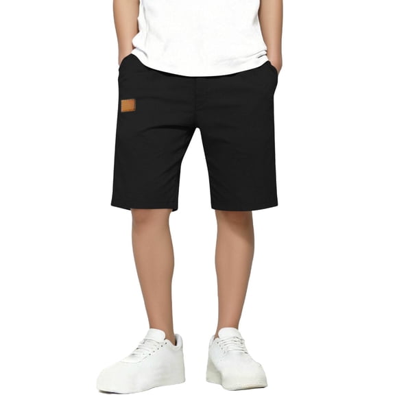 WQNVRNR Boys' Casual Shorts- Elastic Waist Versatile Pockets Elastic Waist Summer Pants Black Size 8