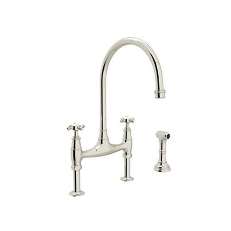 Rohl U.4718X-PN-2 Perrin and Rowe Deck Mount Bridge Kitchen Faucet with Sidespray with High C Spout and Cross Handles, Polished Nickel