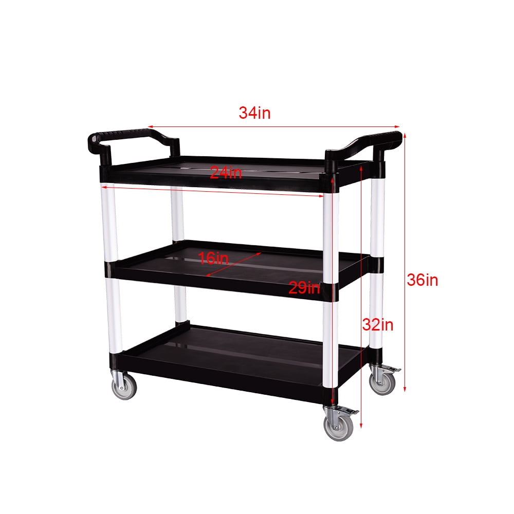 Kepooman 3-Shelf Heavy Duty Rolling Utility Push Cart, Kitchen Rolling Cart for Restaurant/Cleaning, Black Kepooman 3-Shelf Heavy Duty Rolling Utility Push Cart, Kitchen Rolling Cart for Restaurant/Cleaning, Black