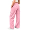 thumbnail image 2 of Girls Cargo Pants Wide Leg Sweatpants Baggy Casual Athletic Pants Elastic High Waist Joggers with Multi Pockets Pink 150, 2 of 9