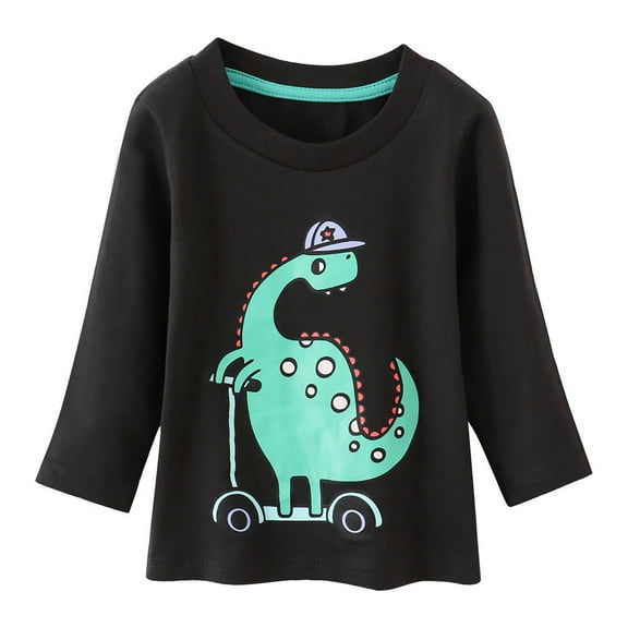 Rovga Kids Tops Boys Toddler Long Sleeve Crewneck Dinosaur Prints T Shirt Tops Clothes Sweet Daily Wear Grey 5-6 Years