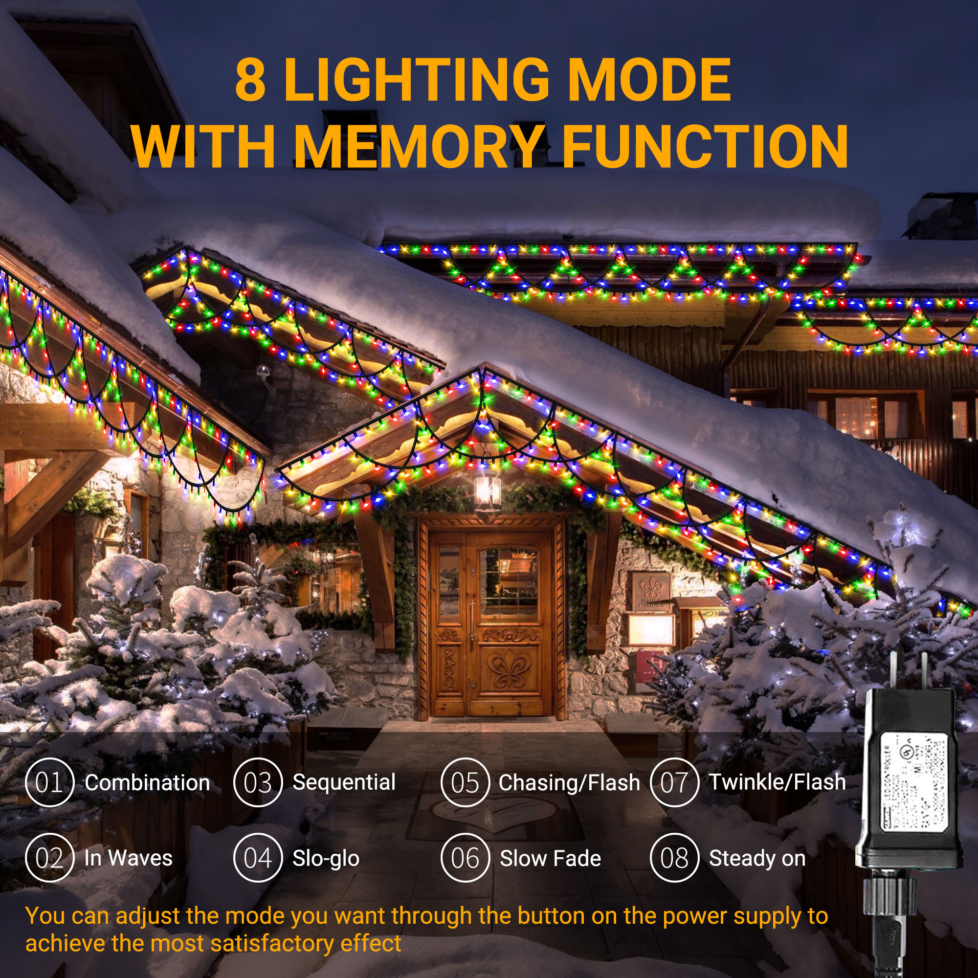 40ft 380 LED Icicle Christmas Lights - White Waterproof Outdoor String Lights, End-to-End Connectable (3 Sets Max)