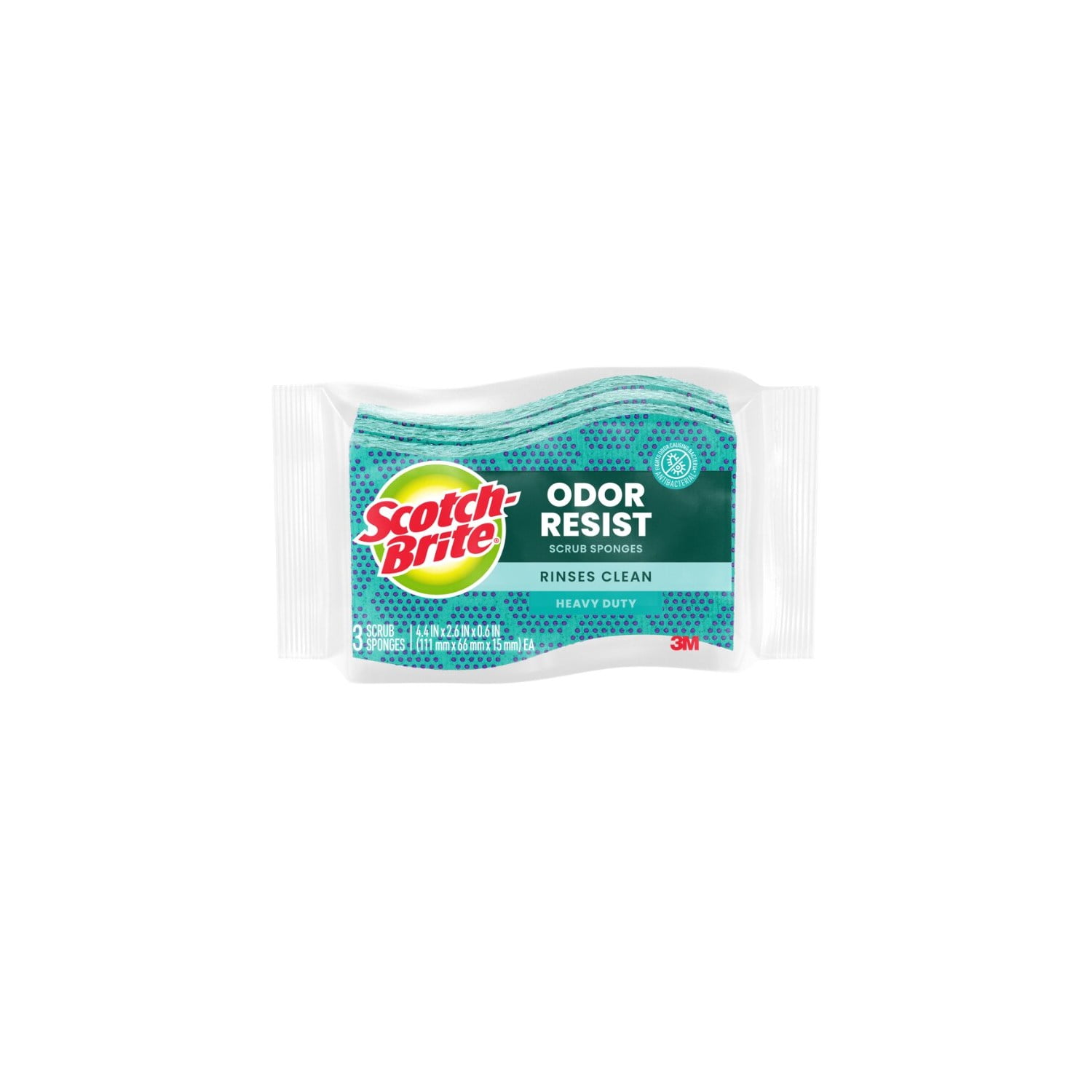 Scotch-Brite Stay Fresh Sponges, Heavy Duty, Odor Free Guarantee, Antibacterial, 3 Scrubbers