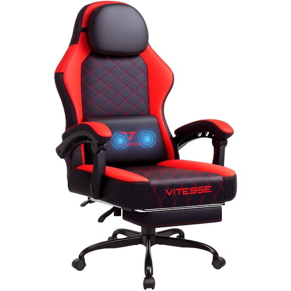 Bossin Gaming Chairs with Footrest, Massage Leather Game Chair for Adults, Big and Tall Gamer Chair with Headrest and Lumbar Support