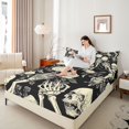 thumbnail image 3 of Homewish Dark Halloween Skeleton Bed Sheets,Vintage Rose Pattern Full Size Sheets,Black Cream,4pcs,1 Flat Sheet,1 Fitted Sheet and 2 Pillowcases, 3 of 6