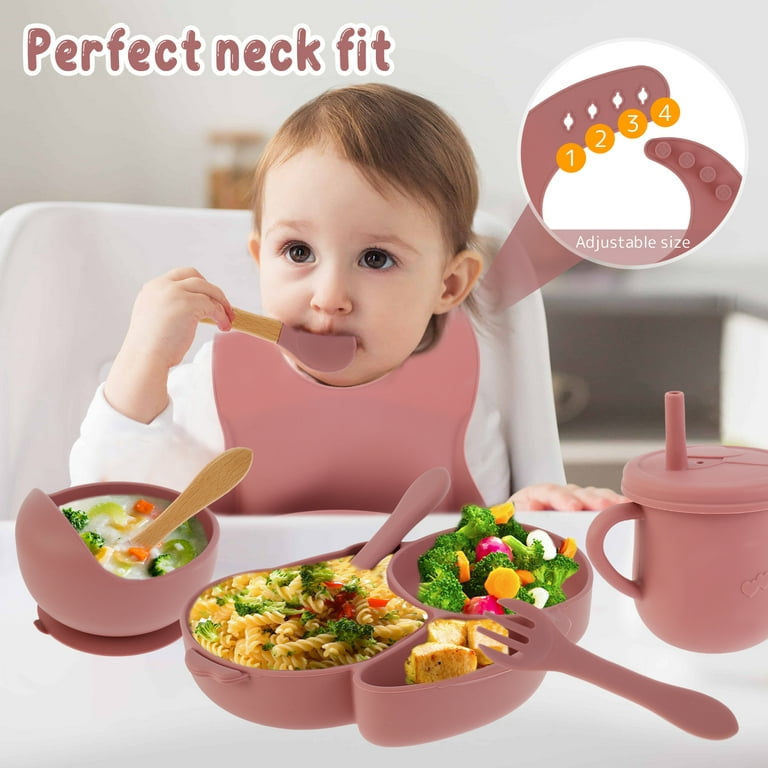 HippoBaby Silicone Baby Feeding Set | 10 Piece Baby LED Weaning Supplies | Toddler Plates Bowls Set with Suction | Self Feeding Spoons | Plates for