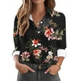 thumbnail image 3 of Women's Button-Up Shirts Fashion Floral Print Dressy Blouses Casual Turndown Collar Shirt Long Sleeve Loose Work Tops Spring Summer Outdoor,Beach,Vacation Top 05#Multicolor XL, 3 of 6