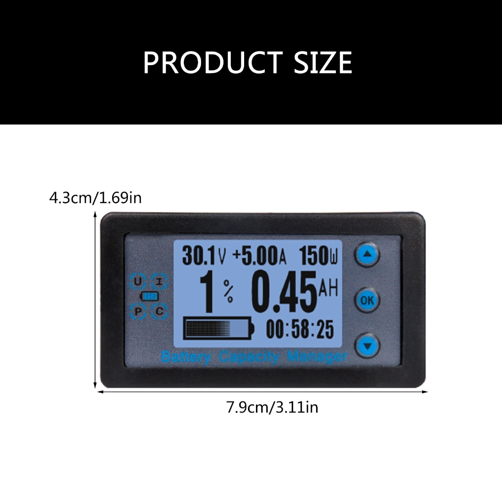 MOMOJIA LCD Display Coulomb Meter Digital Battery Capacity Tester with Shunt Voltage Current Meter Battery Power Indicator Panel