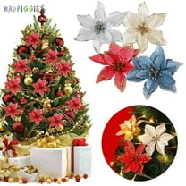BadPiggies 24Pcs 5.9" Glitter Artificial Flowers Christmas Tree Ornaments Poinsettia Artificial Flowers for Christmas Home Wedding Party Decorations (Red)