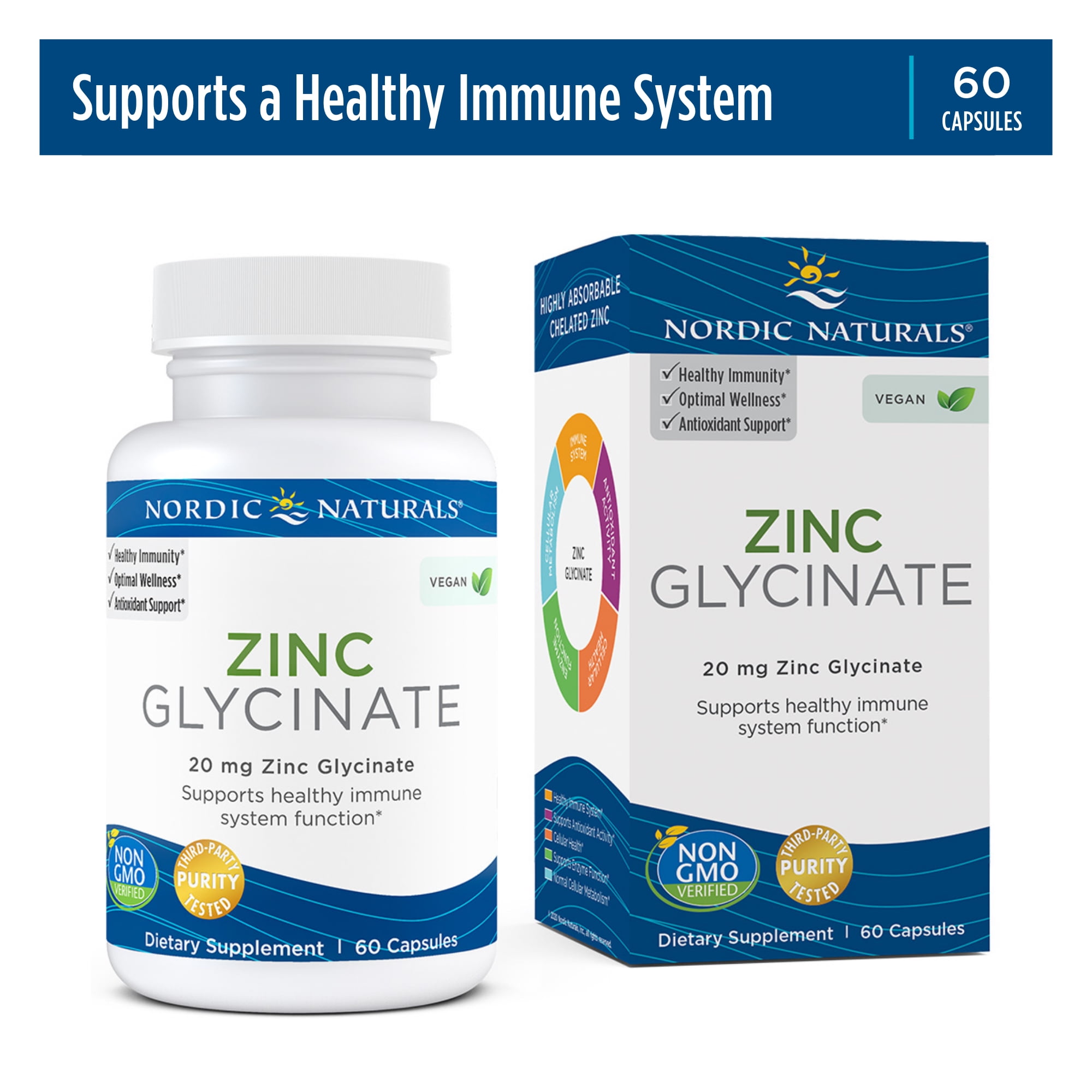 Nordic Naturals Zinc Glycinate, 20 mg, Non-GMO, Gluten Free, Vegan, 60 Ct