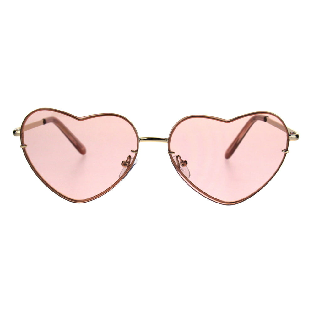 Sa106 Womens Luxury Rimless Flat Panel Valentine Heart Sunglasses Pink