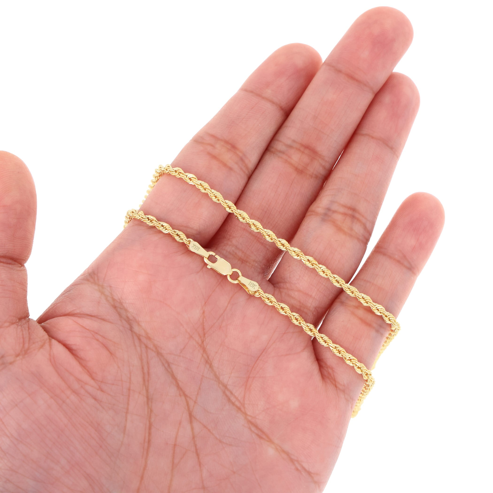 Nuragold 18k Real Yellow Gold 2.5mm Rope Chain Diamond Cut Necklace (16"-26") Italian Jewelry for Men & Women