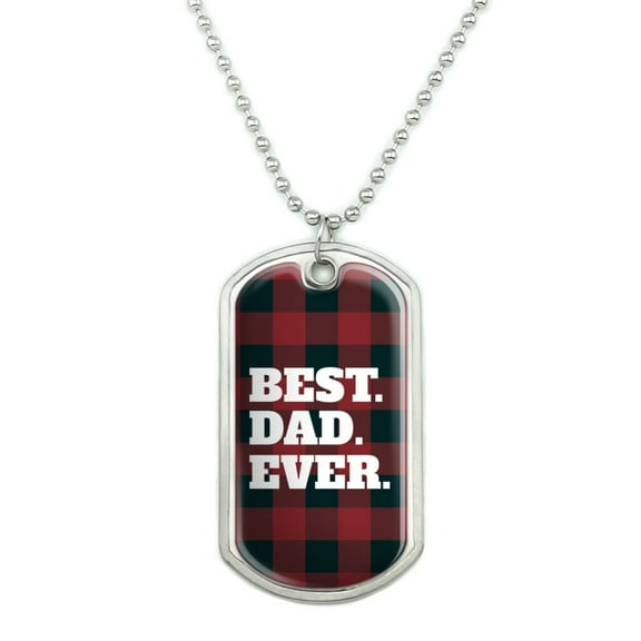 Best Dad Ever Red Black Plaid Military Dog Tag Pendant Necklace with Chain