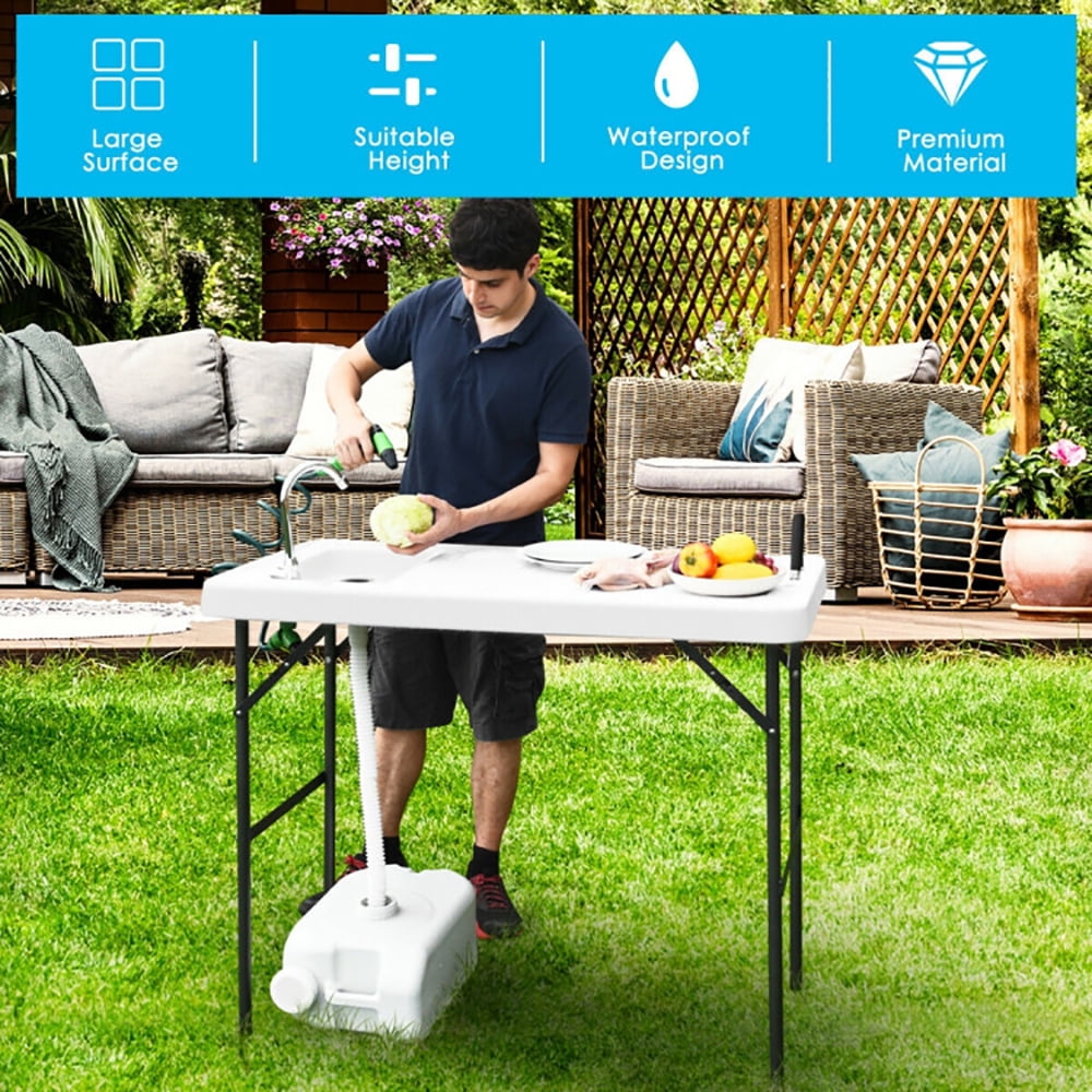 Aimee Lii Folding Cleaning Sink Faucet Cutting Camping Table with Sprayer, Outdoor Picnic Camping Equipment