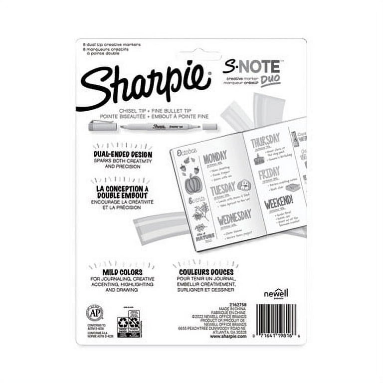 S-Note Creative Markers, Assorted Ink Colors, Bullet/Chisel Tip, White Barrel, 8/Pack S-Note Creative Markers, Assorted Ink Colors, Bullet/Chisel Tip, White Barrel, 8/Pack