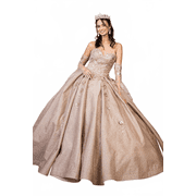 Womens Elizabeth K Ruffled Glitter Ball Gown Sweetheart Quinceanera Dress Gl1912 Rose Pink Gold Size 3XL