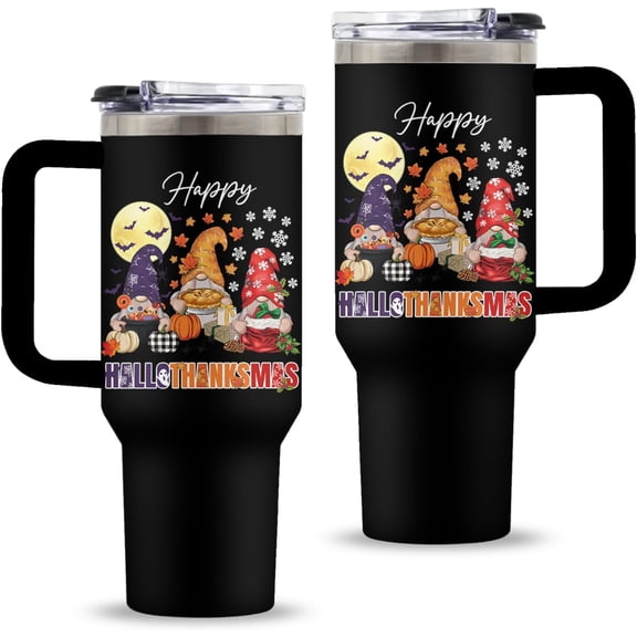 Christmas Tumbler with Handle, Gnome Gifts for Women Men, 40 Oz Fall Gnome Pumpkin Travel Tumbler Coffee Cup Water Bottle, Autumn Thanksgiving Christmas Party Gift for Women, 1 PCS