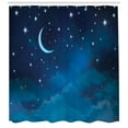 thumbnail image 3 of Stars Shower Curtain, Night Skyline Illustration with Watercolor Effect Crescent Moon and Clouds, Fabric Bathroom Set with Hooks, 69W X 75L Inches Long, Pale Blue Night Blue, by Ambesonne, 3 of 3