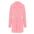 thumbnail image 3 of Womens Plush Fleece Robes Soft Bathrobe Knee Length Warm Soft Spa Robe Loungewear Cozy Nightgowns with Pockets and Belt, 3 of 5