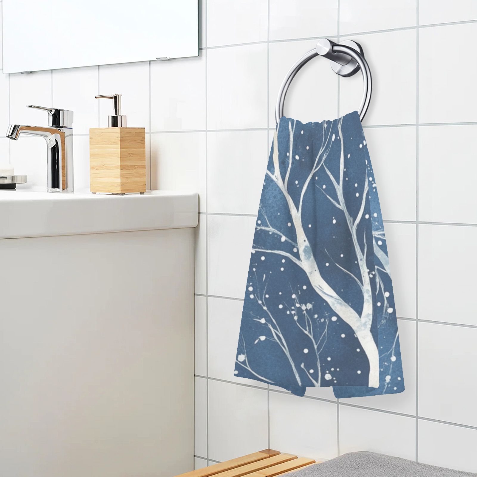 White Trees Winter Hand Towels Cotton Bath Towels Large Face Towels Absorbent for Bathroom 2 Packs
