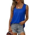 thumbnail image 2 of Camiseta sin mangas plisada para mujer, Color puro, elegante, transpirable, informal, de verano, sin mangas, 2 of 5