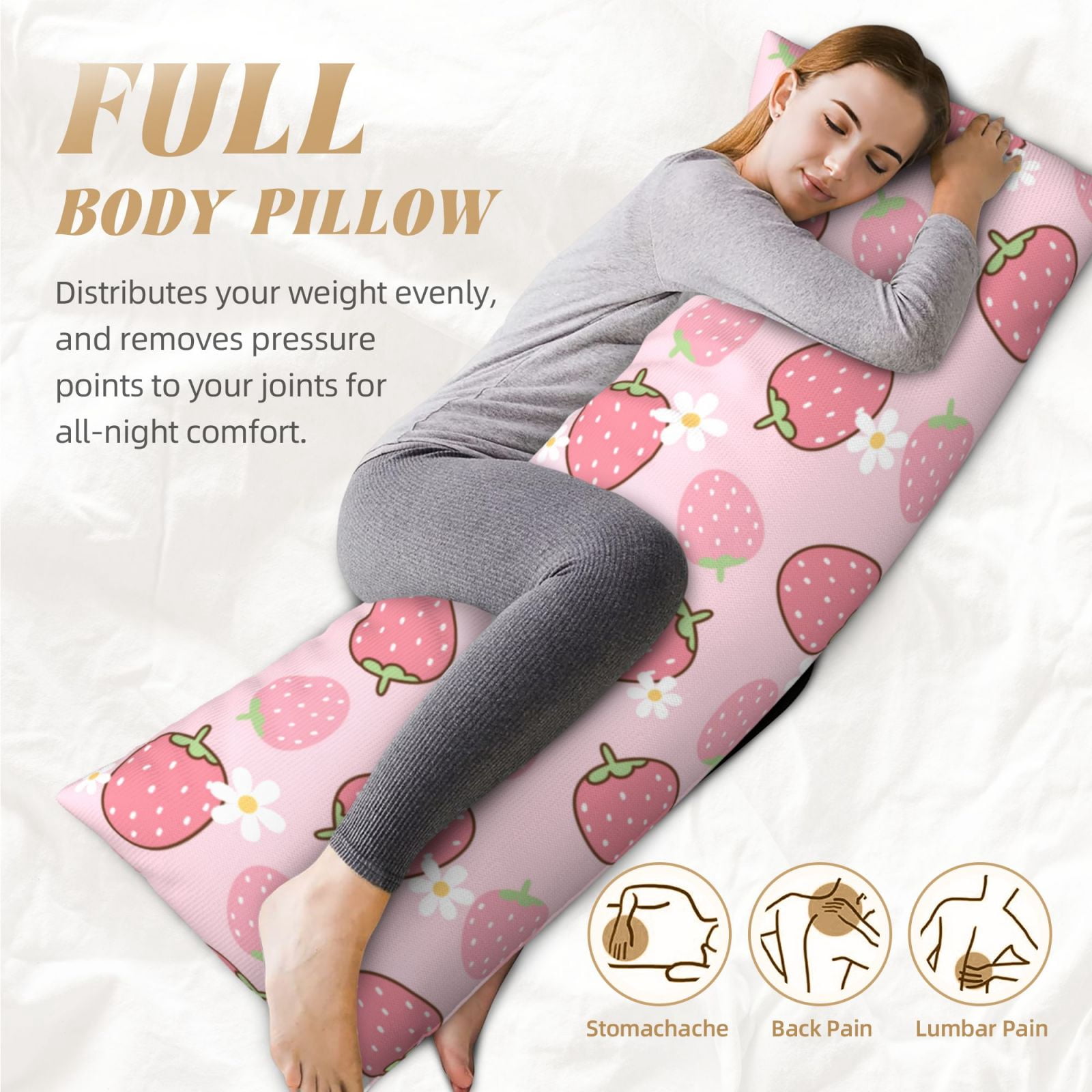 Naloa Strawberries Super Soft 20x60 Body Pillow Case,Long Side Hidden Zipper（PILLOWS ARE NOT INCLUDED）