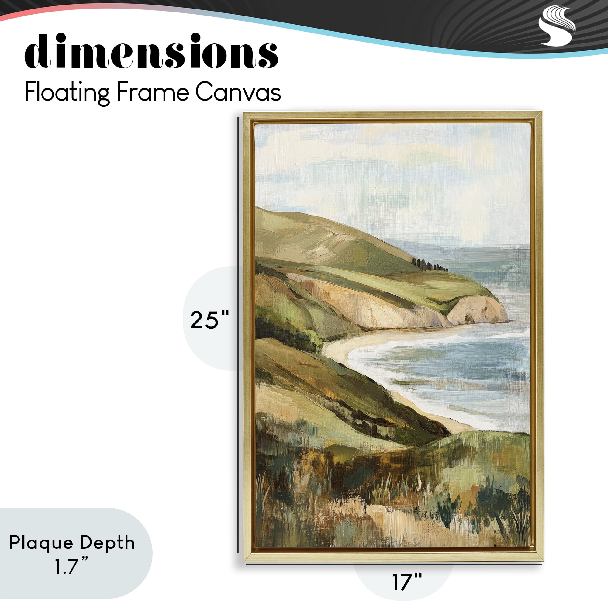 Stupell Industries Painted Cliffside By The Sea Gold Framed Floater Canvas Wall Art, design by Petal Prints Design