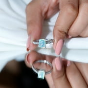 Rosec Jewels Natural Ethiopian Opal Emerald Cut Engagement Ring 2 Carat - Opal Diamond Ring - AAA Quality - with Jewelry Box, 925 Sterling Silver, US 4.00