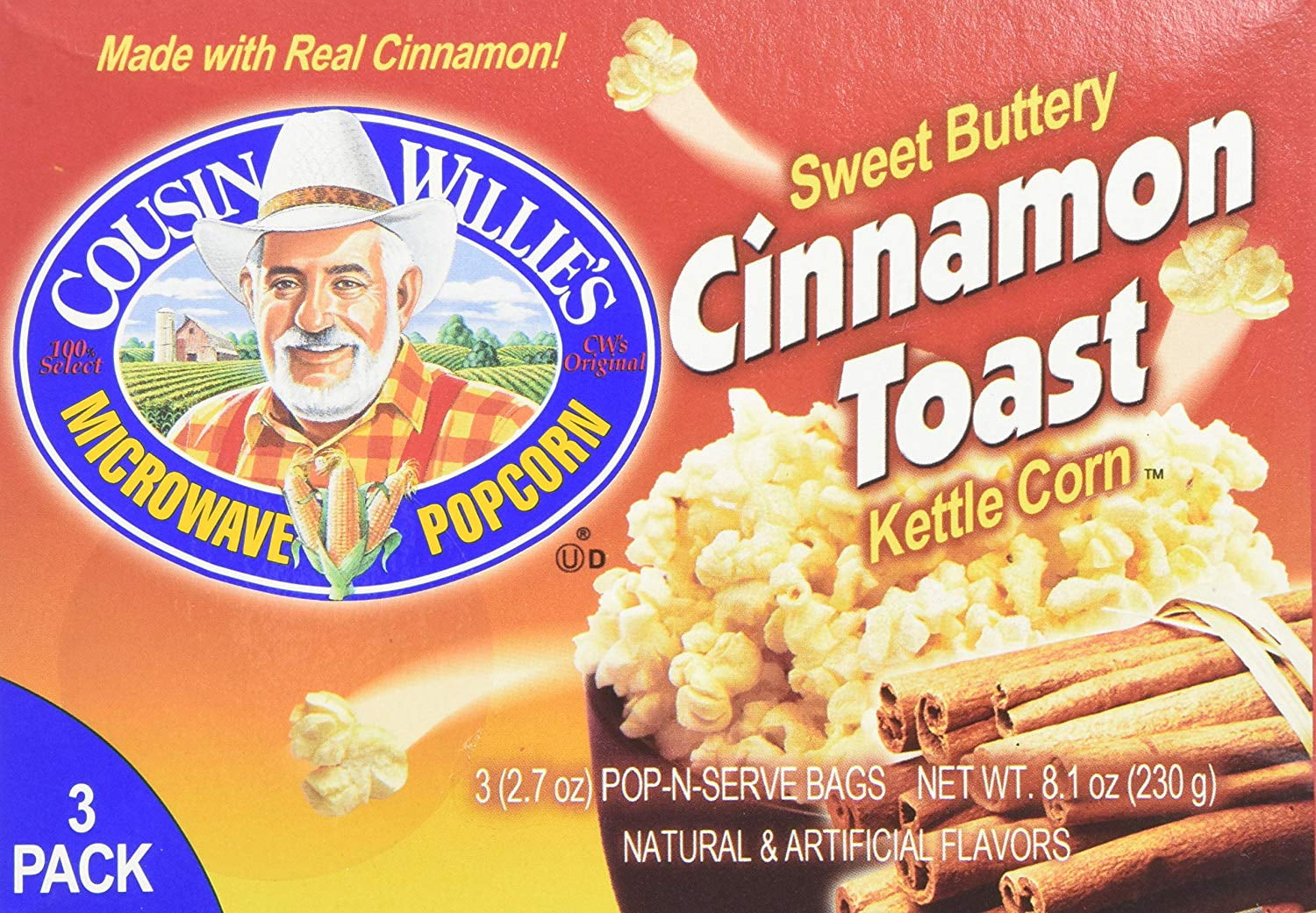 Cousin Willie's Microwave Popcorn Sweet Buttery Cinnamon Toast Kettle