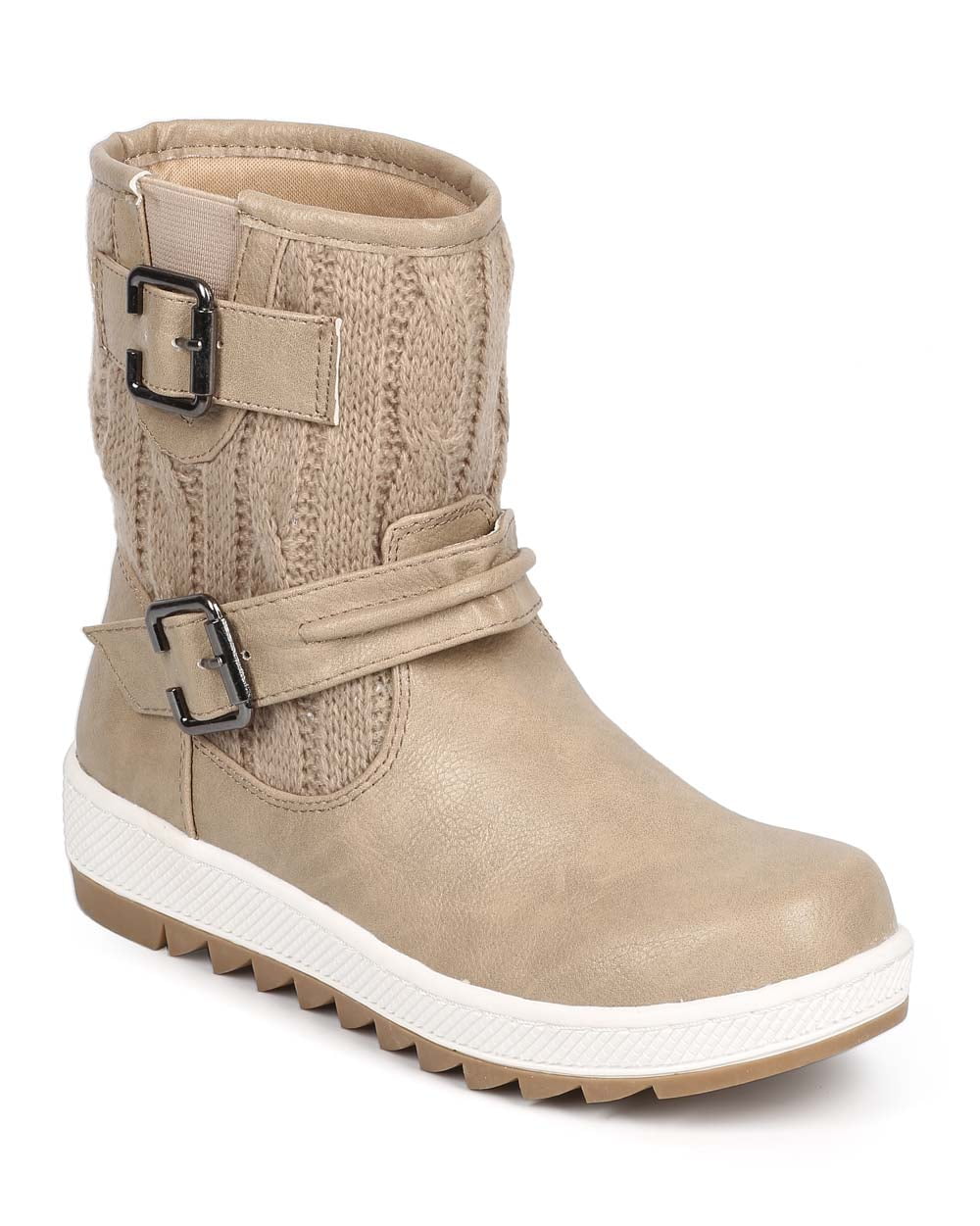 Qupid DC90 Women Sweater Leatherette Round Toe Lug Sole Motorcycle Boot