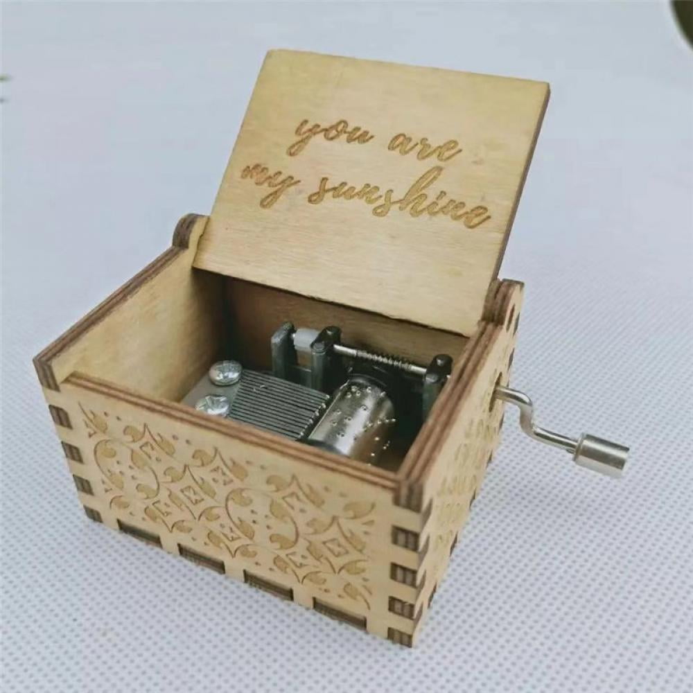 18 Note Antique Engraved Hand Crank Wooden Musical Box with Silver-Plating Movement in,Music Gift Box,Love Story Music Box