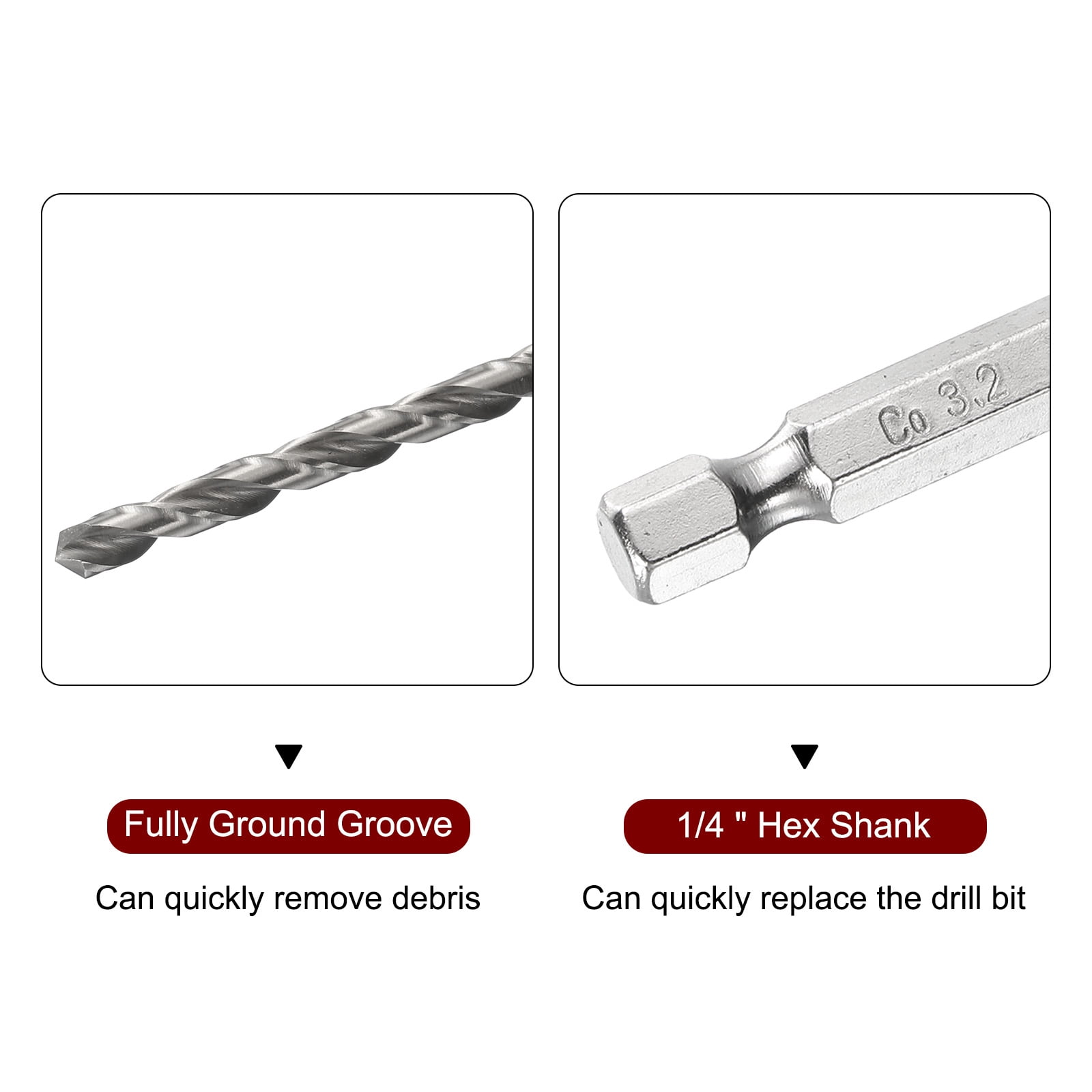 Uxcell M35 High Speed Steel Cobalt Twist Drill Bit Set 1.5mm-6.5mm 1/4" Hex Shank