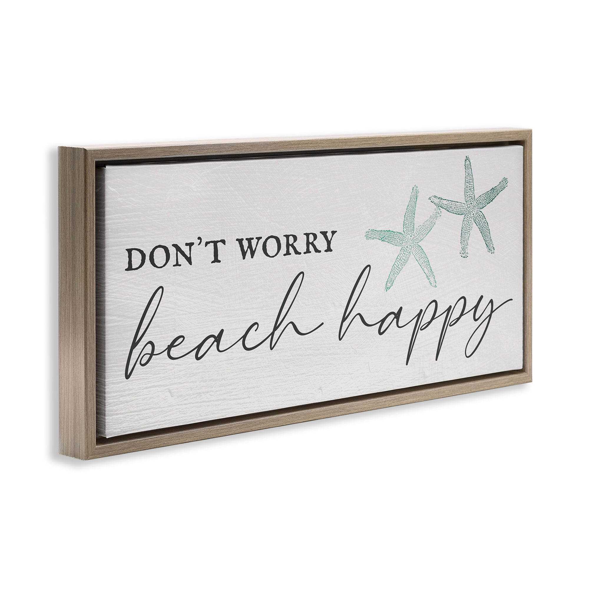Stupell Industries Don't Worry Beach Happy Nature Painting Brown Floater Framed Canvas Art Print Wall Art, 31 x 14