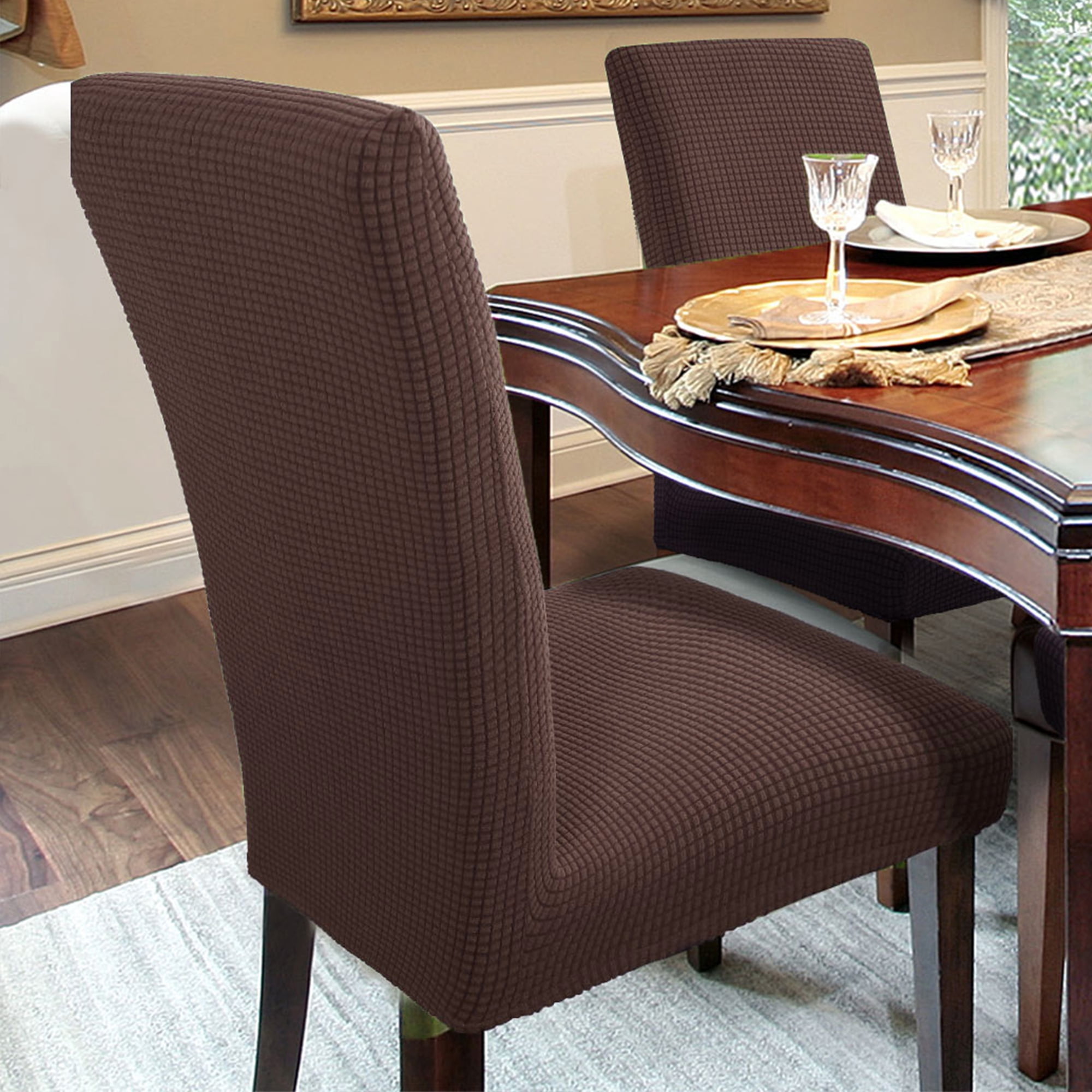 Unique Bargains Knit Spandex Seat Cover for Dining Chair Slipcovers Coffee Color