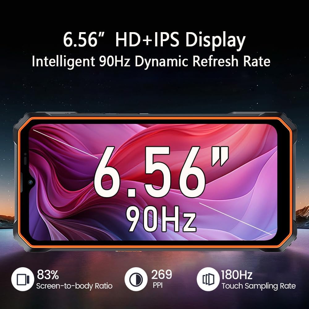 Blackview BV6200 Plus Unlocked Rugged Smartphone Android 15, 24GB RAM+256GB/2TB Rugged Phone, 98dB 3W Speaker,11000mAh,16MP AI Camera, 6.56'' 90Hz Display, IP68/69K Waterproof Smartphone,NFC/GPS,Blac