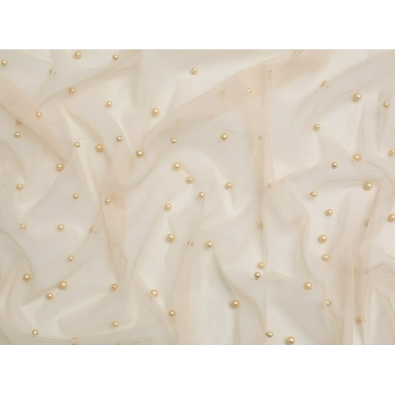 Minerva Cassis Beaded Tulle Net Fabric Blush - per yard