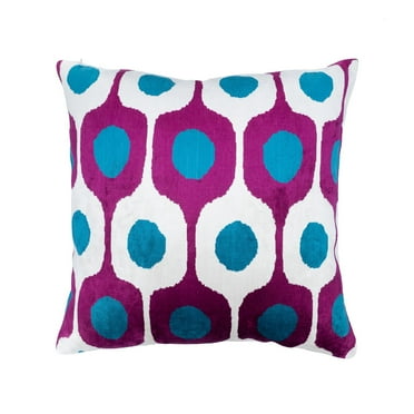 Bolero Blue Silk Velvet Ikat Pillow, 20" X 20"