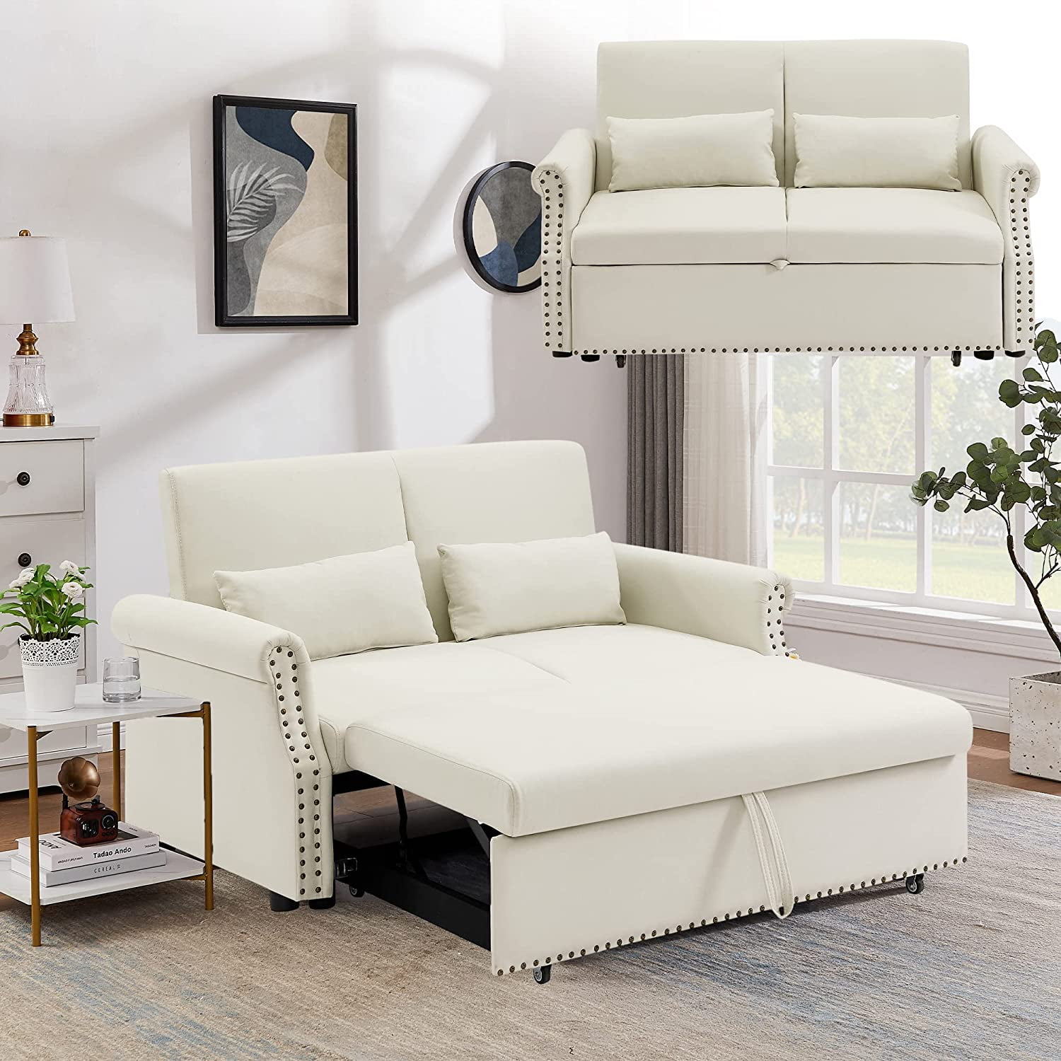 Bellemave 55" Pull Out Sleeper Sofa Bed, Sleeper Loveseats Sofa Couch