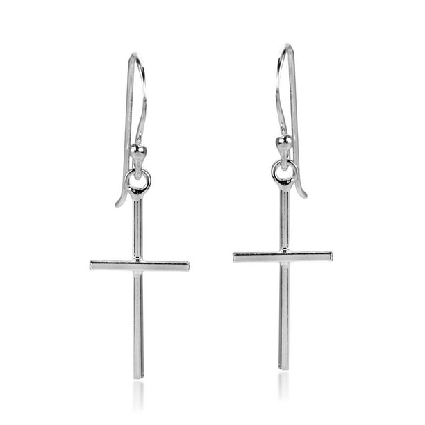 Aeravida Simple Skinny Cross .925 Sterling Silver Dangle Earrings ...