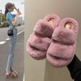 thumbnail image 3 of Zapatillas de felpa con doble correa y suela gruesa, cómodas y de mayor comodidad para el exterior, estilo otoño-invierno, diseño de cama, 3 of 6
