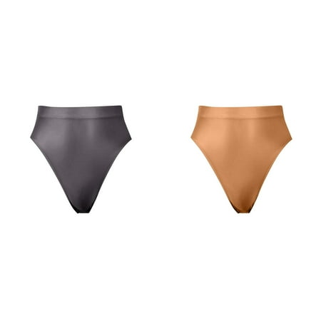 (2-Pack) 2025 New Super Thin Shiny Transparent Plus Sizey Underwear Brief for Women High Waisted Briefsy Ladies Panties Size 6 High Cut and Smooth