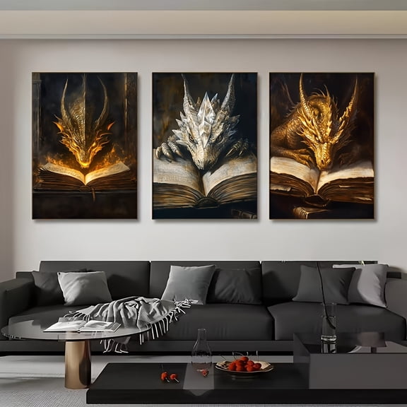 3pcs Vintage Fantasy Novels Fourth Wing Dragon Poster Wall Art Prints Canvas Painting Wall Decor Bedroom Decor Living Room Decor Home Decoration (No Frame)