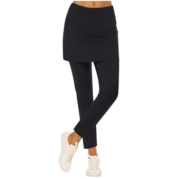 Womens Leggings with Skirt Tennis Skirted Leggings Stretchy Athletic Yoga Pants Cargo Scrub Pants for Lady Black S