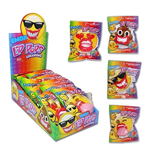 Valentine Emoji Lip Pops Fruit Flavored Lollipops 0 8 Ounce 12 Count Display Box Walmart Com Walmart Com